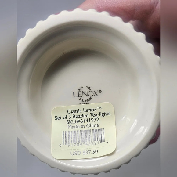 Lenox Ivory Fine China Classic Beaded Votive / Tea Light Candle Holder Set of 3 - Picture 8 of 16